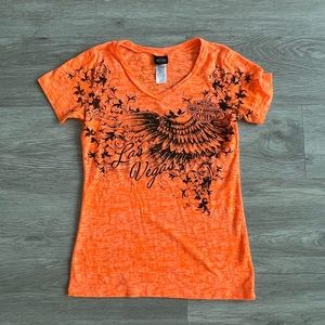 Womens Harley Davidson RK Stratman inc T-shirt Orange Color Las Vegas 2013 S
